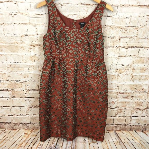J Crew leopard jacquard dress 8 rust gray cocktail - Picture 1 of 7